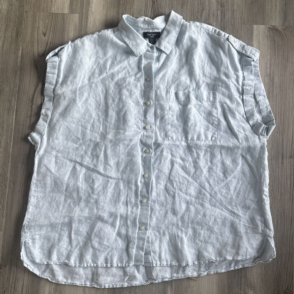 Lord & Taylor Baby Blue 100% Linen Short Sleeved shirt Size 1X